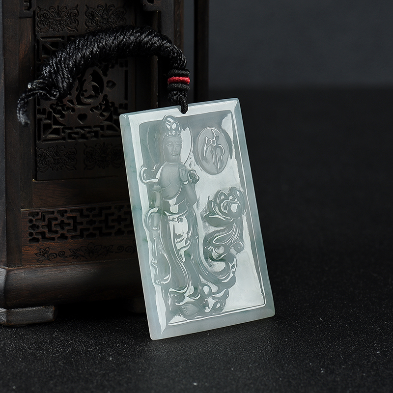 飘花翡翠观音吊坠-红掌柜