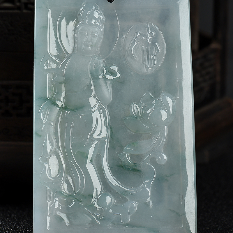 天然翡翠观音吊坠-红掌柜