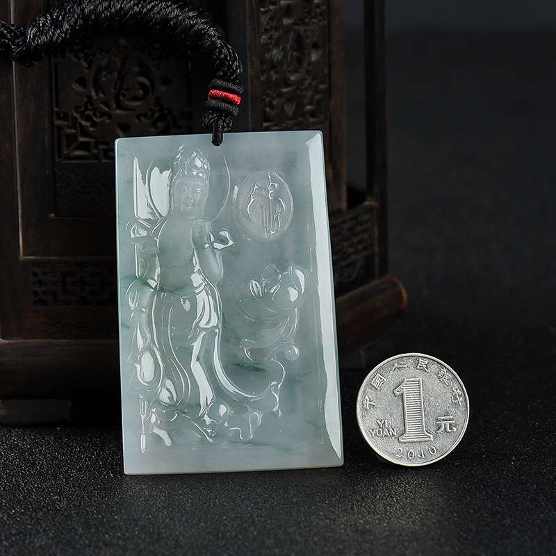 天然缅甸翡翠观音吊坠-红掌柜