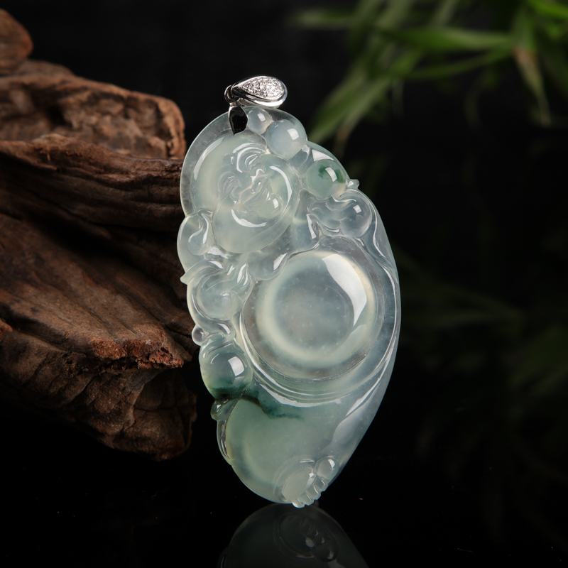 糯冰种飘花翡翠弥勒佛吊坠-红掌柜