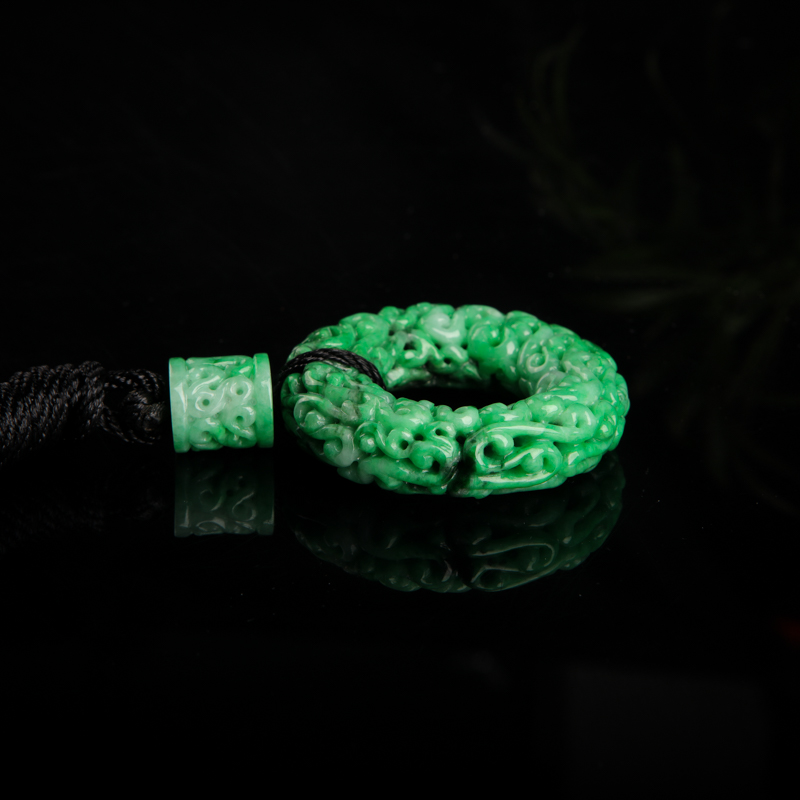 缅甸翡翠仿古镂空环吊坠-红掌柜