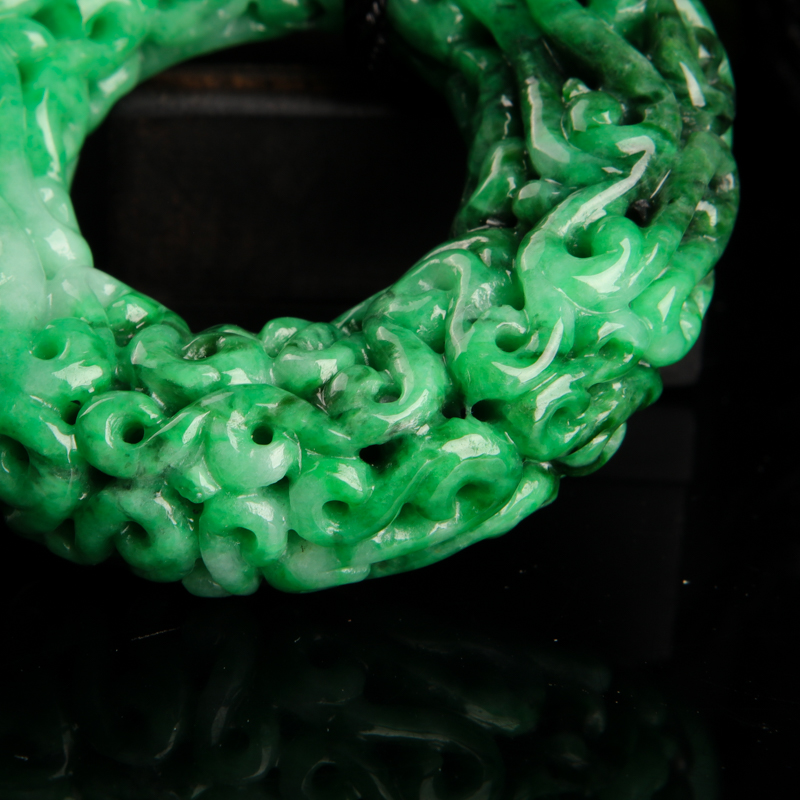 缅甸翡翠仿古镂空环吊坠-红掌柜