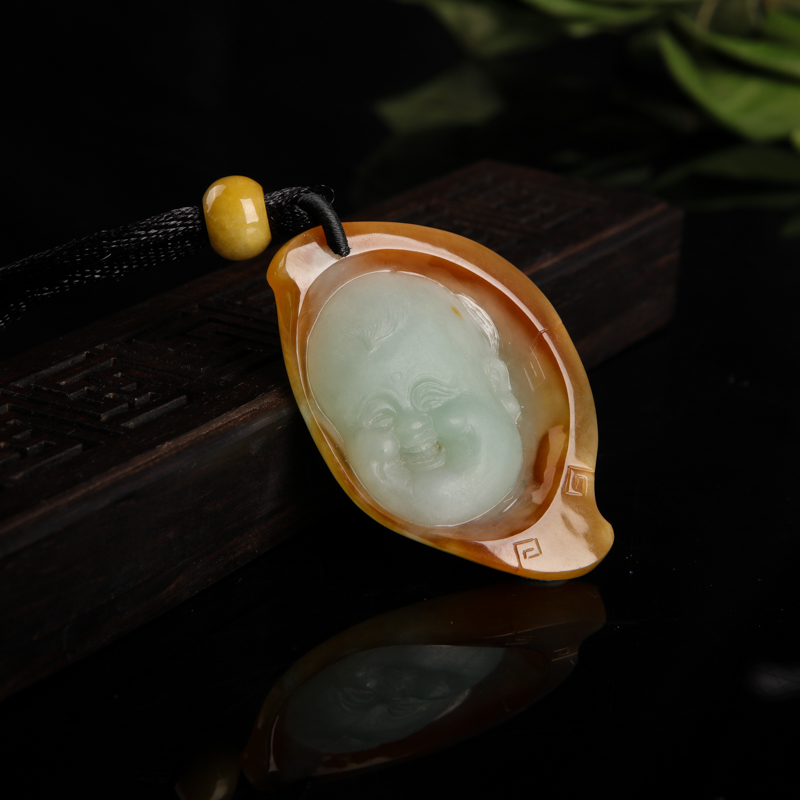 俏色翡翠童子吊坠-红掌柜