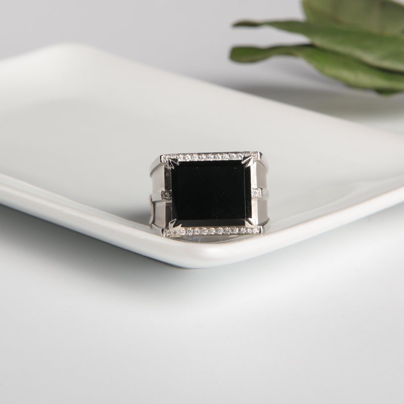 18k糯种墨翠翡翠戒指-红掌柜