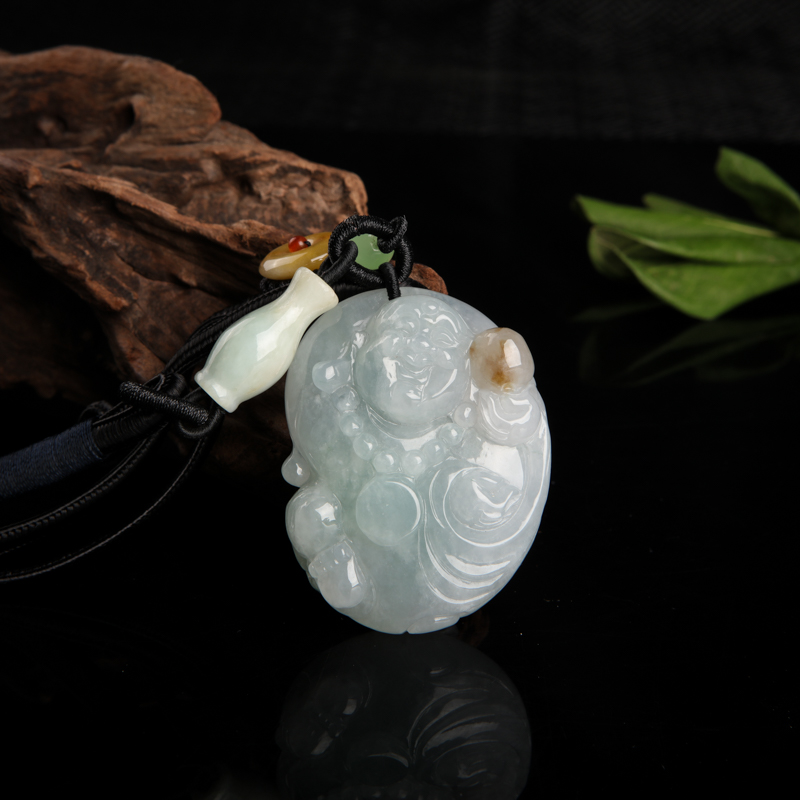 糯种翡翠弥勒佛吊坠-红掌柜