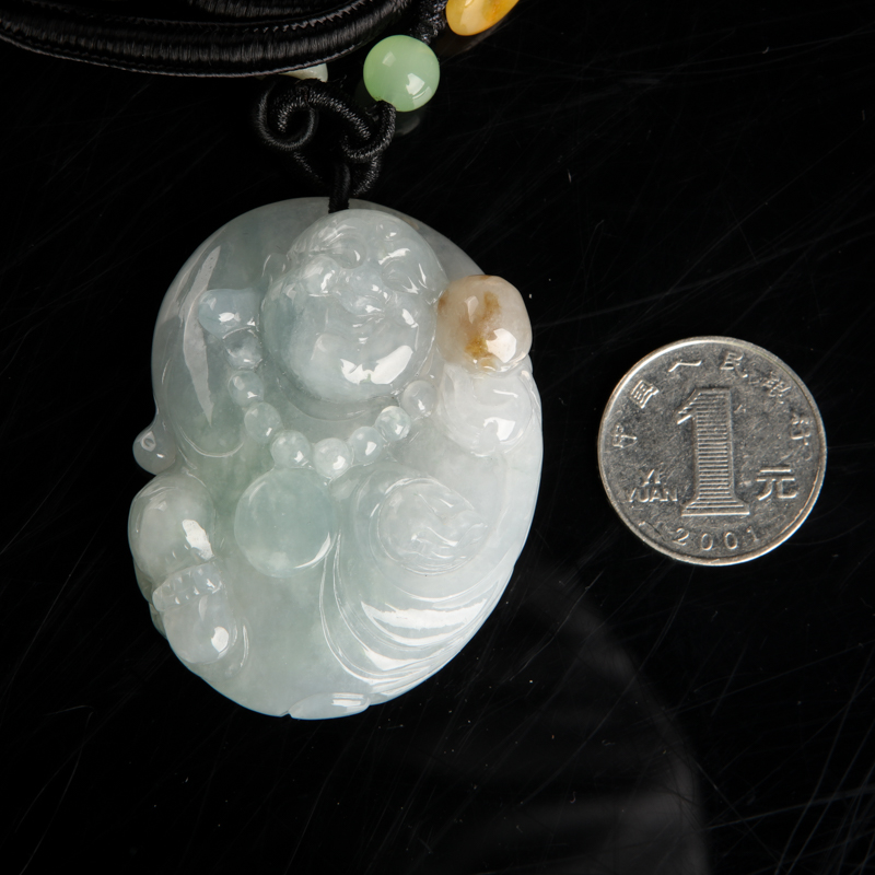 天然缅甸翡翠弥勒佛吊坠-红掌柜
