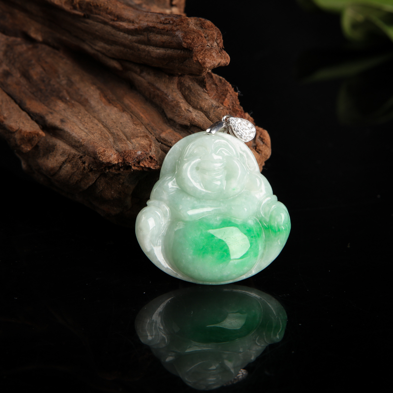 豆种飘翠翡翠弥勒佛吊坠-红掌柜