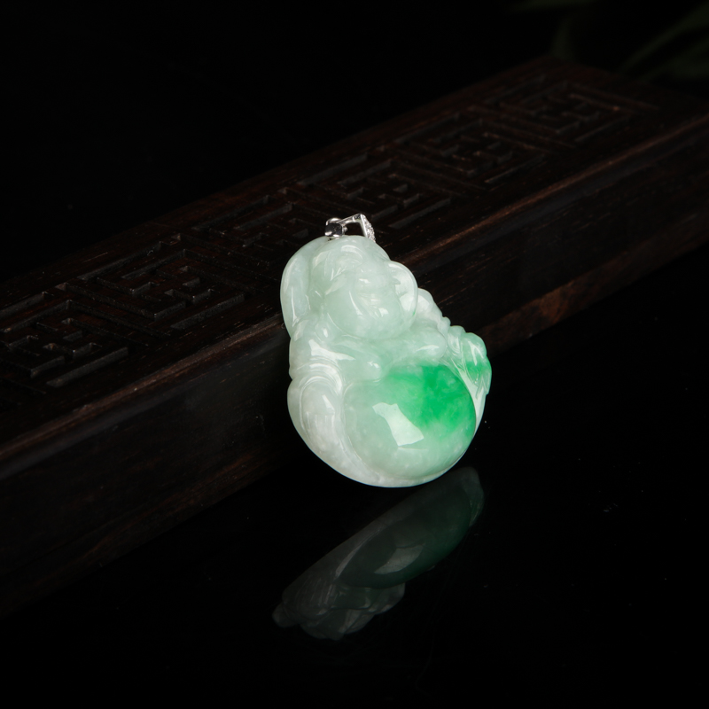 飘翠翡翠弥勒佛吊坠-红掌柜