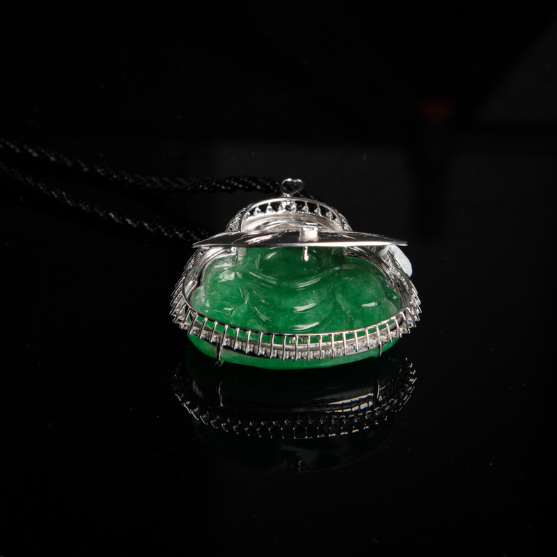 18k天然翠绿翡翠弥勒佛吊坠-红掌柜