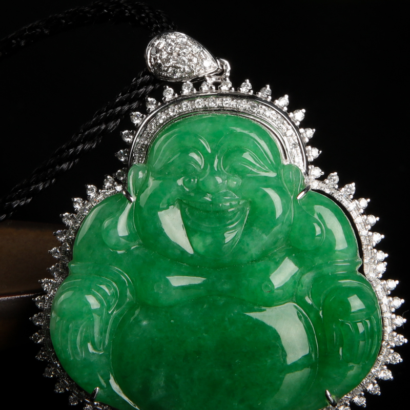 18k天然豆种翠绿翡翠吊坠-红掌柜