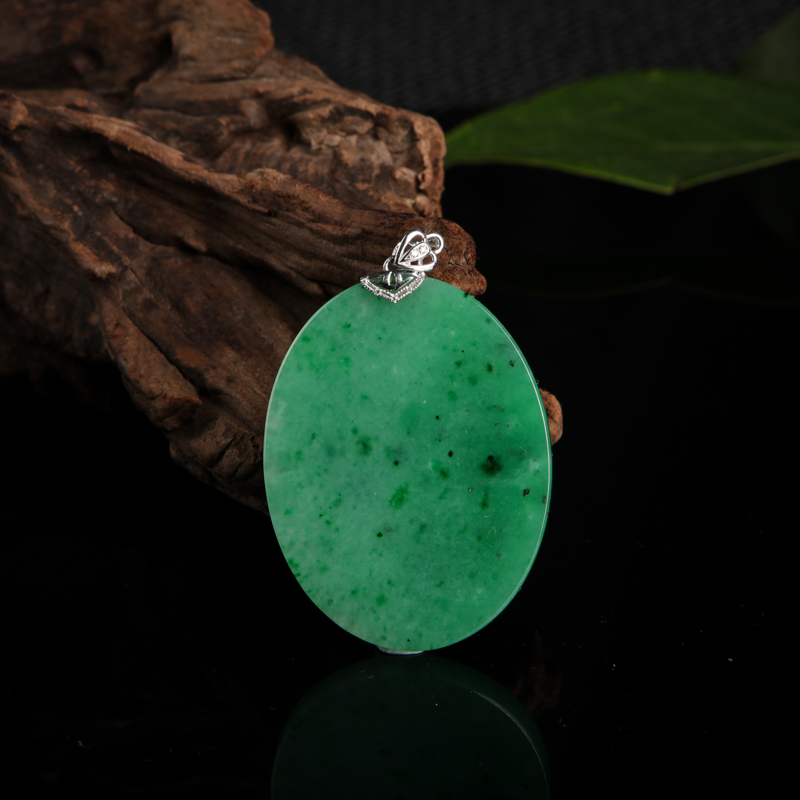 缅甸天然糯种飘翠翡翠无事牌吊坠-红掌柜