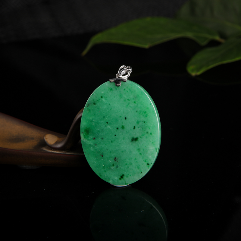 缅甸天然飘翠翡翠无事牌吊坠-红掌柜