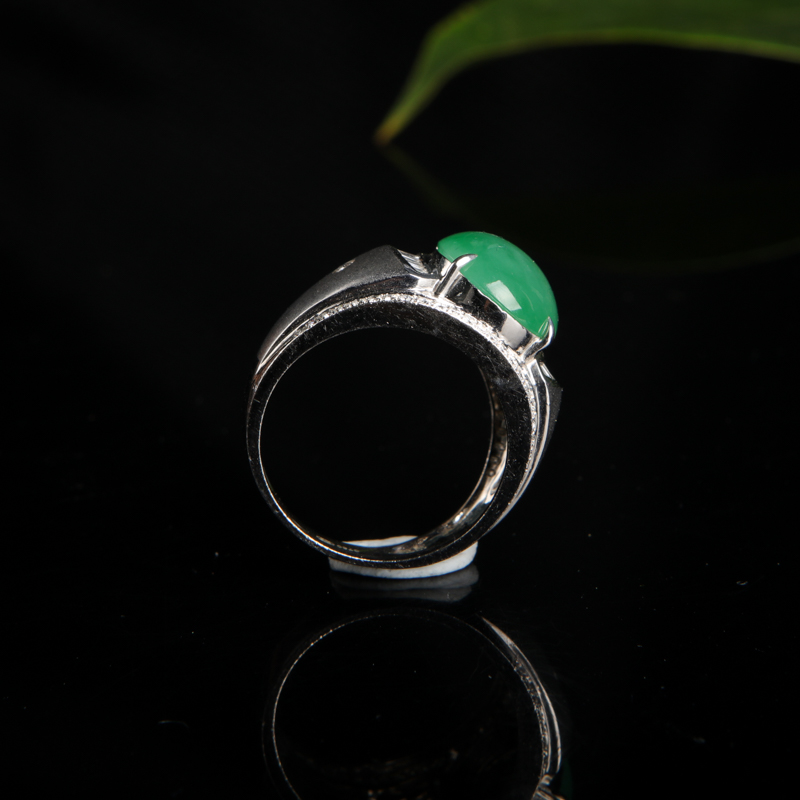 18k天然糯种苹果绿翡翠戒指-红掌柜