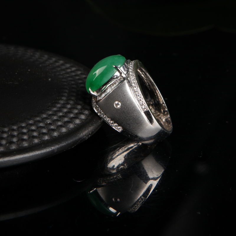 天然糯种苹果绿翡翠戒指-红掌柜