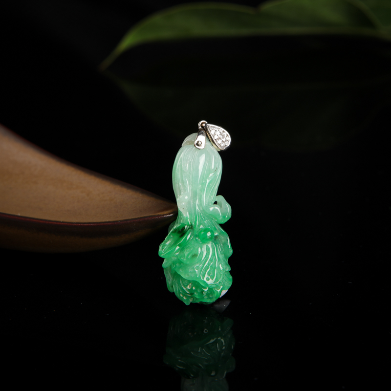 缅甸天然糯种飘花翡翠百财吊坠-红掌柜