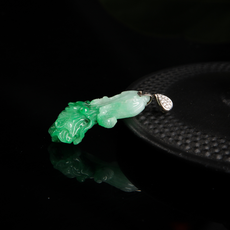 缅甸糯种飘花翡翠百财吊坠-红掌柜