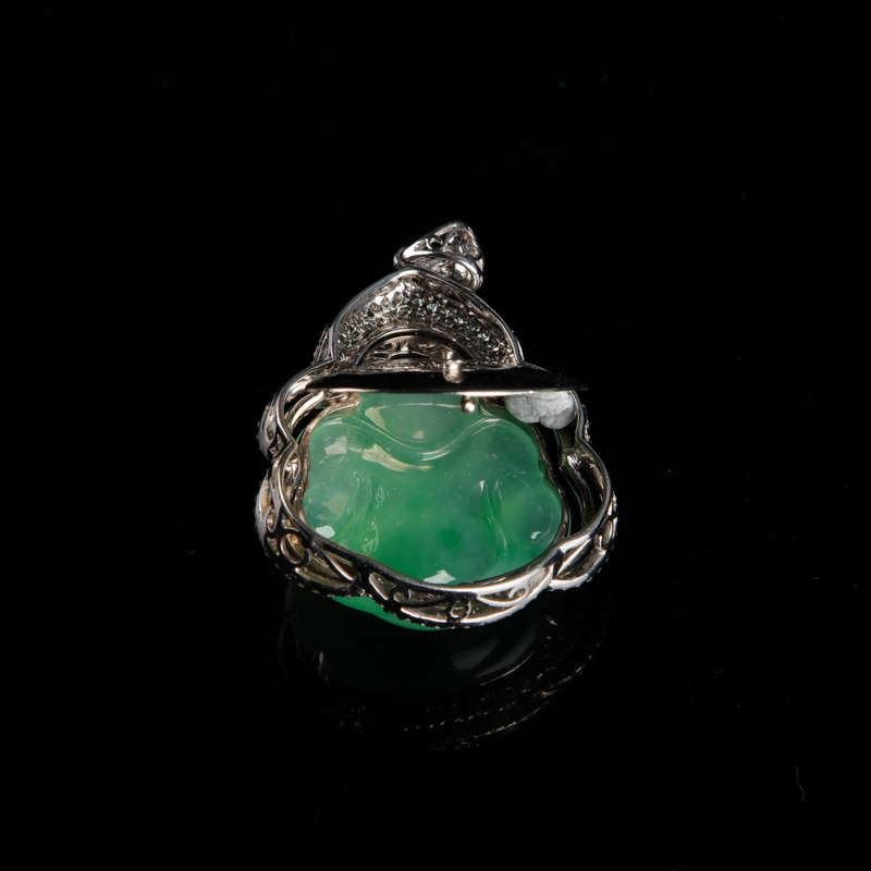 18k缅甸糯冰种飘翠翡翠弥勒佛吊坠-红掌柜