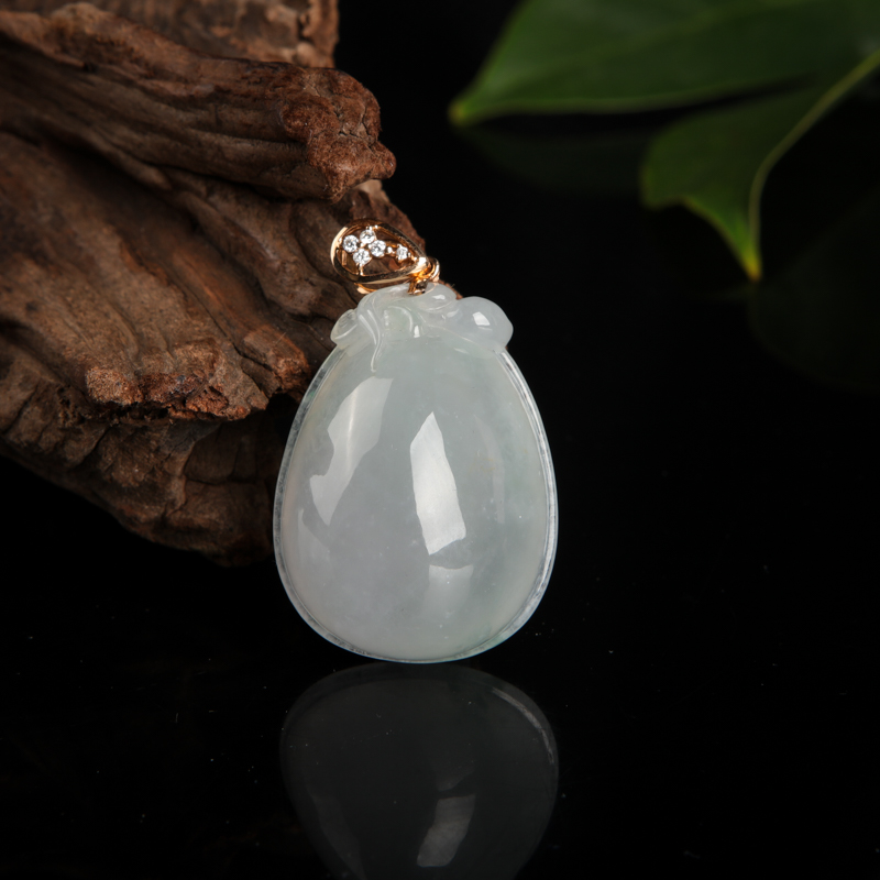 缅甸天然糯种白色翡翠寿桃吊坠-红掌柜