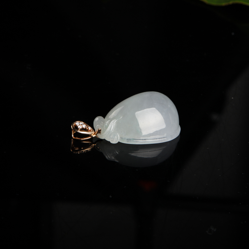 缅甸天然糯种翡翠寿桃吊坠-红掌柜