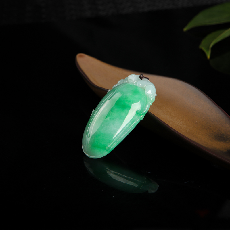 缅甸糯种飘翠翡翠寿桃吊坠-红掌柜