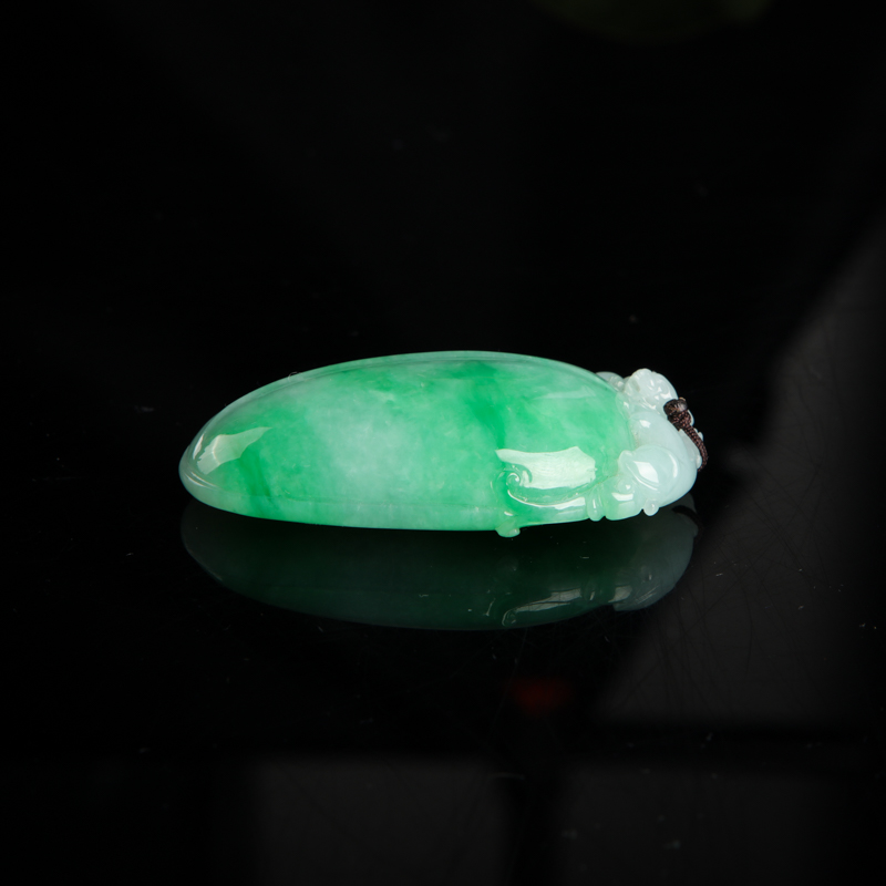 缅甸天然糯种飘翠翡翠吊坠-红掌柜