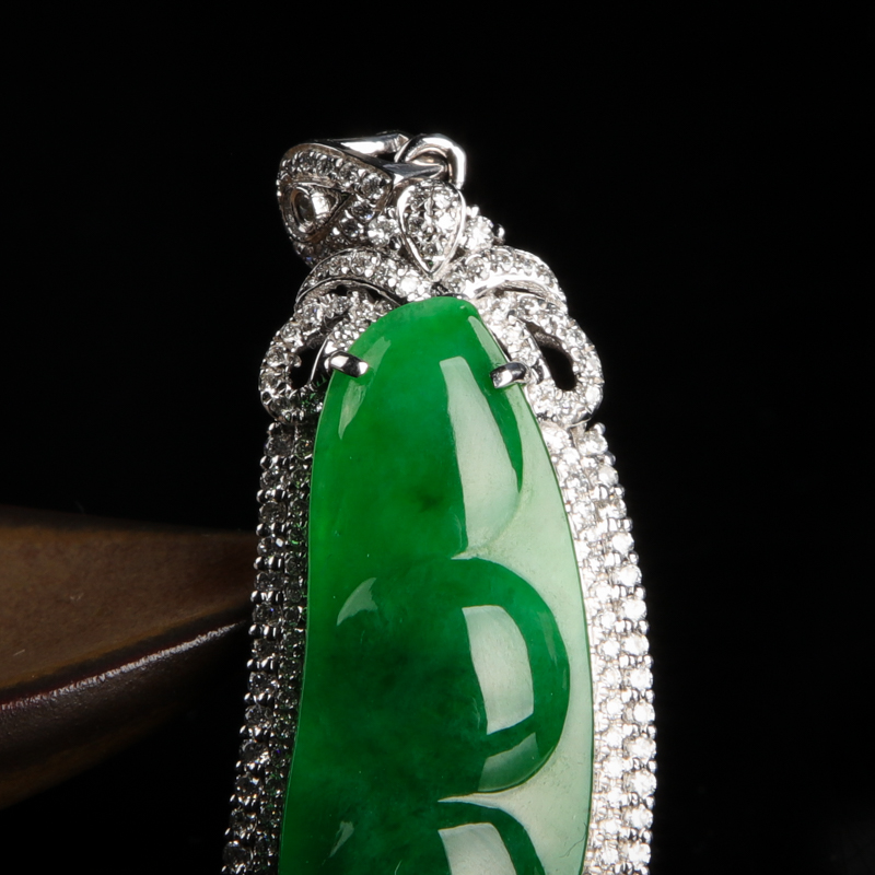 18k缅甸天然糯种翡翠连中三元吊坠-红掌柜