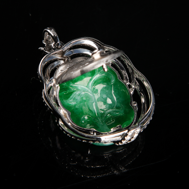 18k缅甸天然翠绿翡翠和和美美吊坠-红掌柜