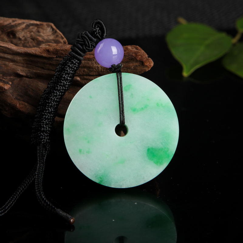 缅甸天然豆种飘翠翡翠平安扣吊坠-红掌柜