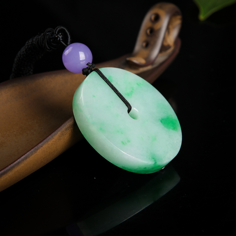 天然豆种飘翠翡翠平安扣吊坠-红掌柜