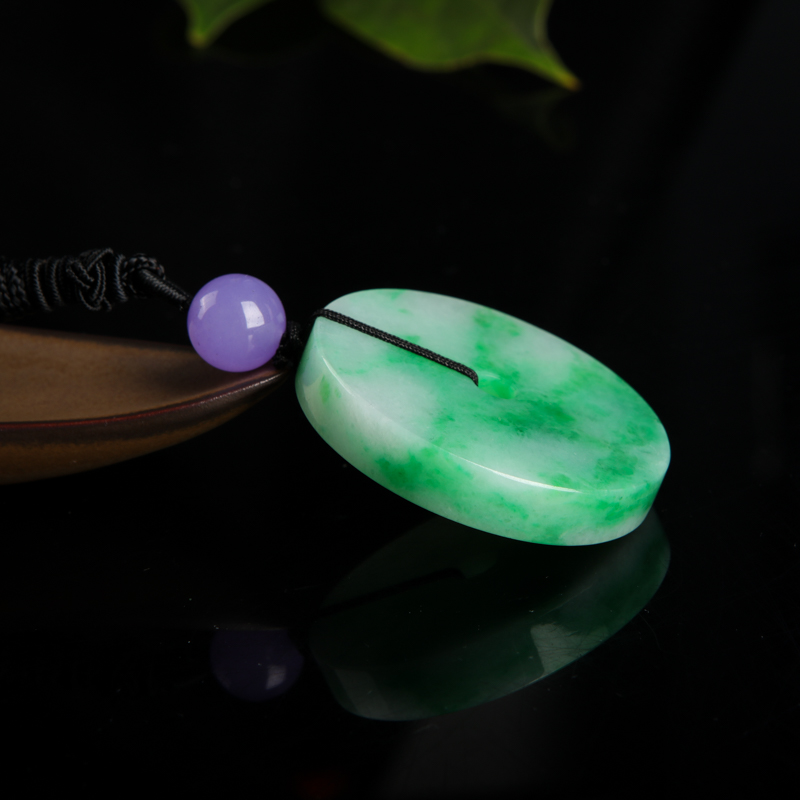 缅甸天然豆种翡翠平安扣吊坠-红掌柜