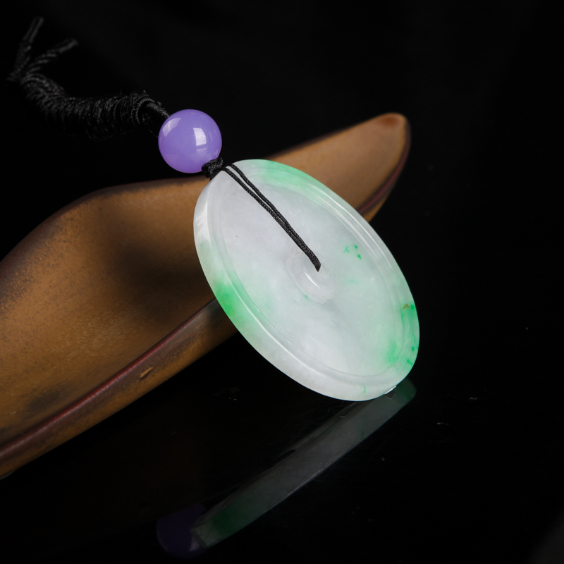 天然糯种飘翠翡翠平安扣吊坠-红掌柜