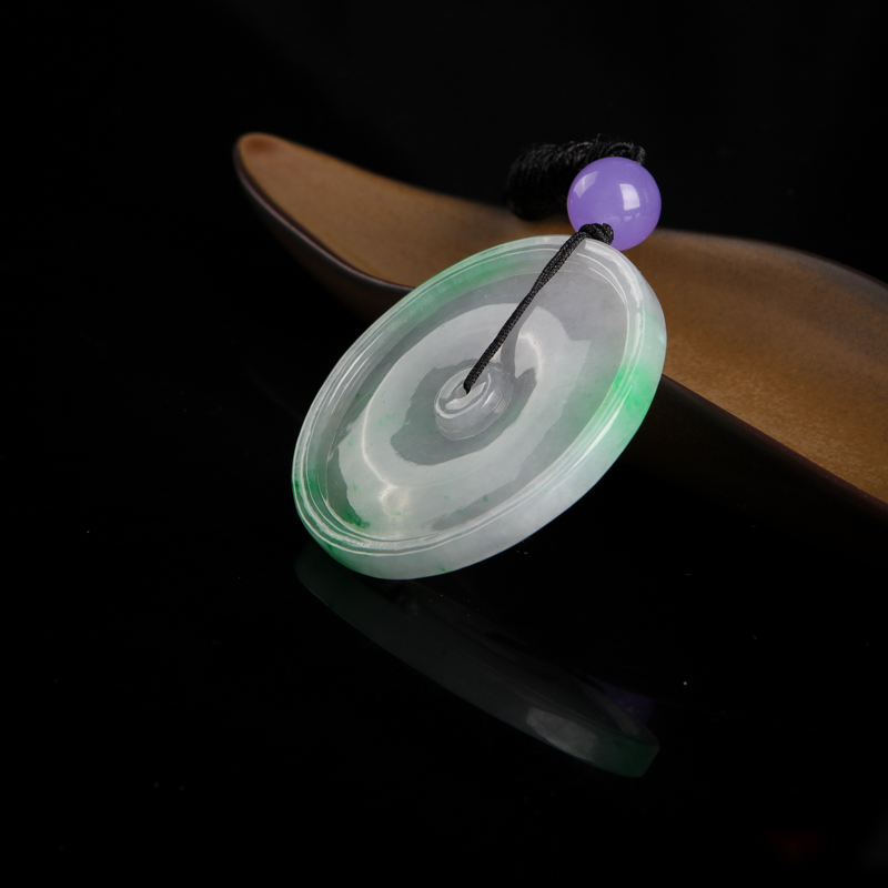 缅甸糯种飘翠翡翠平安扣吊坠-红掌柜