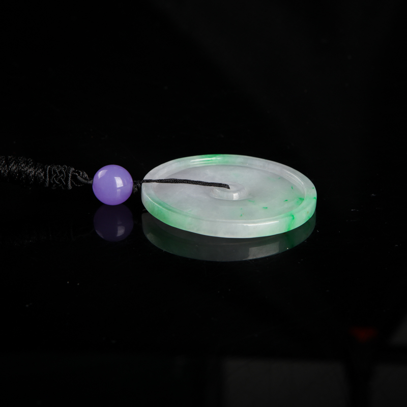 缅甸天然飘翠翡翠平安扣吊坠-红掌柜