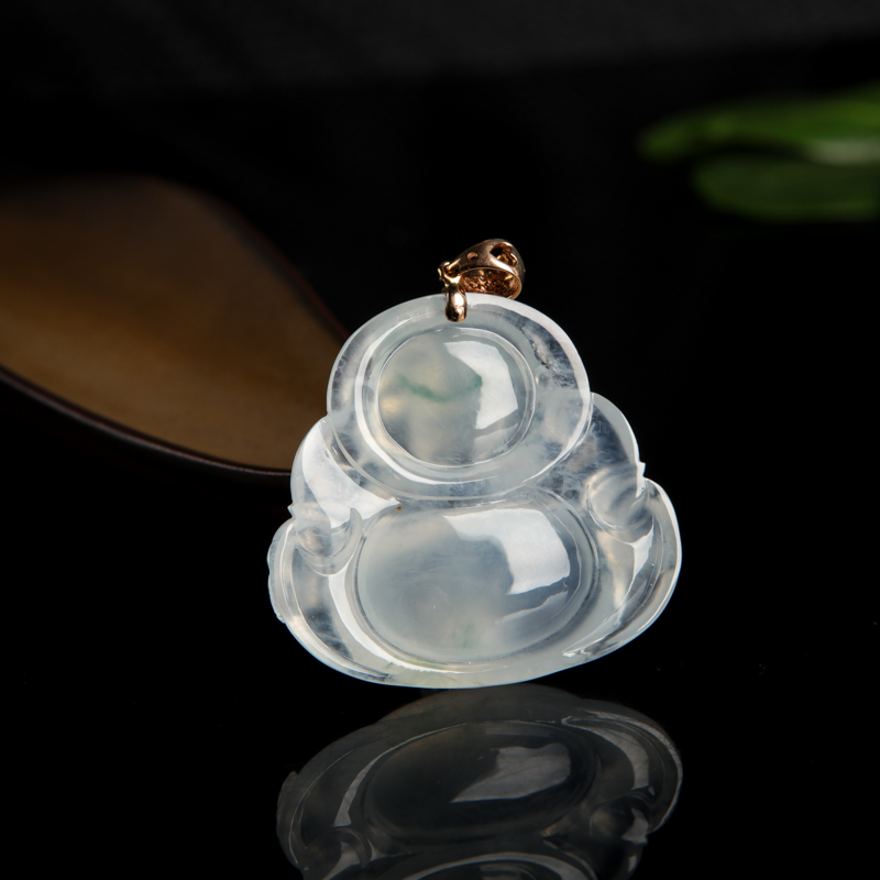 缅甸天然飘花翡翠弥勒佛吊坠-红掌柜