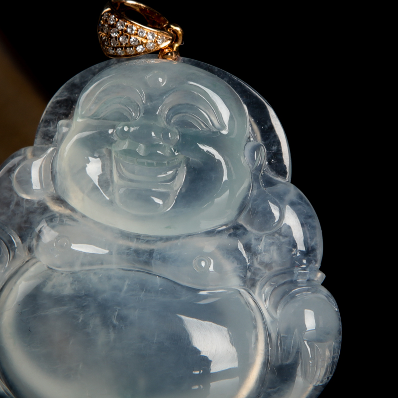 缅甸天然冰种翡翠弥勒佛吊坠-红掌柜