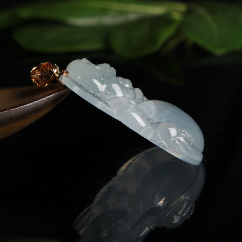 缅甸天然冰种飘花翡翠吊坠-红掌柜