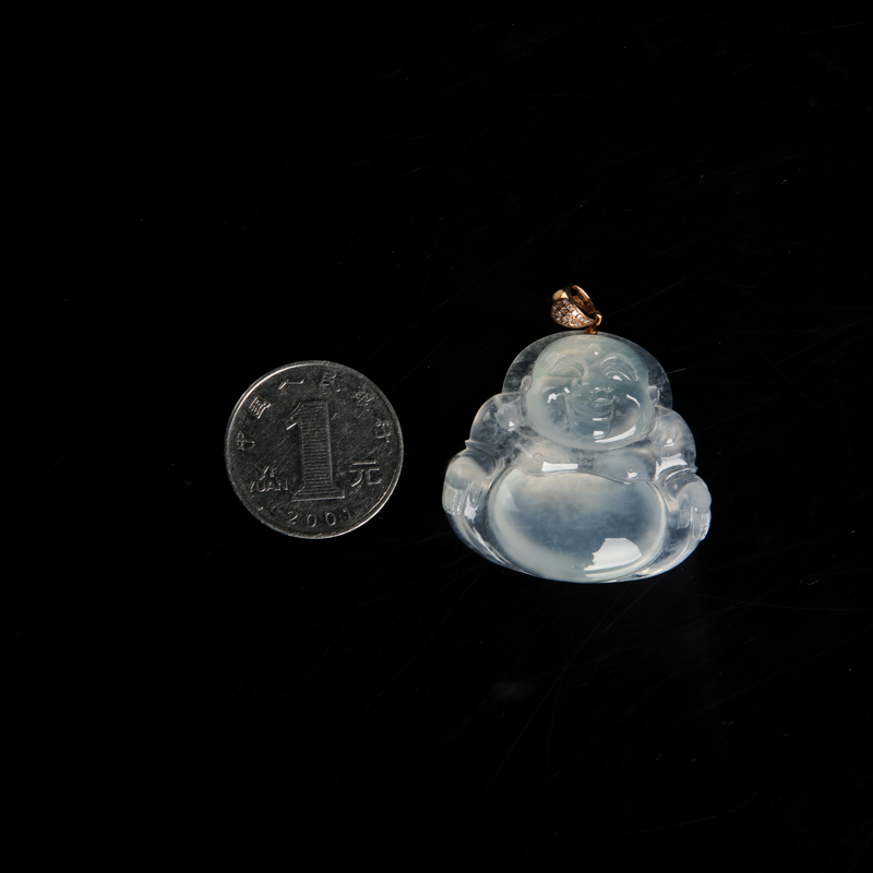 冰种飘花翡翠弥勒佛吊坠-红掌柜