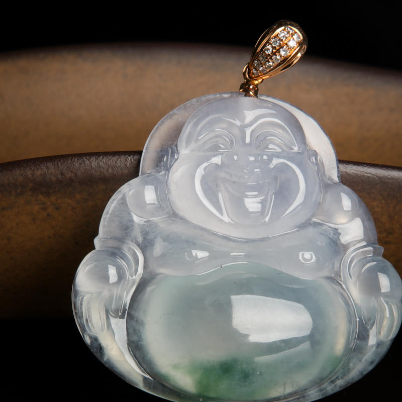 缅甸天然糯冰种翡翠弥勒佛吊坠-红掌柜