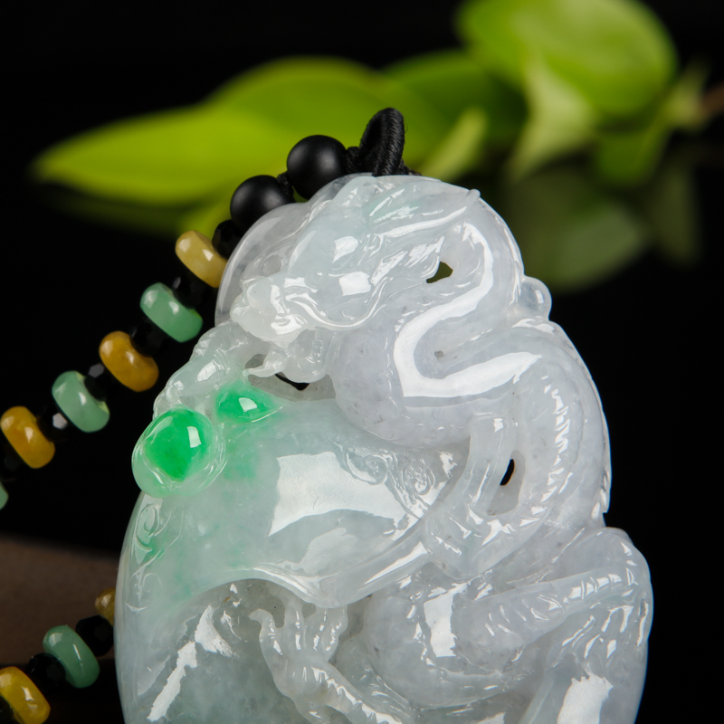 缅甸糯种飘翠翡翠辰龙吊坠-红掌柜