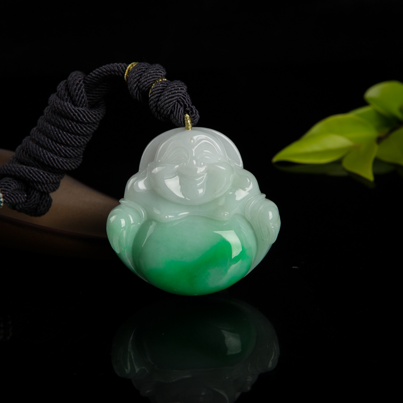 缅甸天然糯种飘翠翡翠弥勒佛吊坠 - 红掌柜