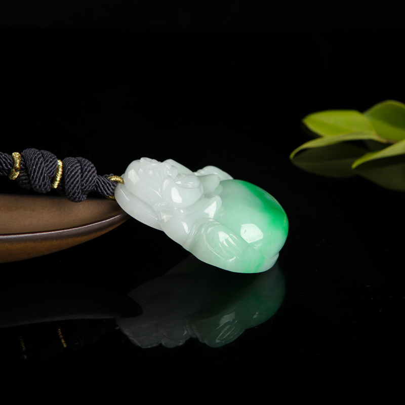 缅甸糯种飘翠翡翠弥勒佛吊坠 - 红掌柜