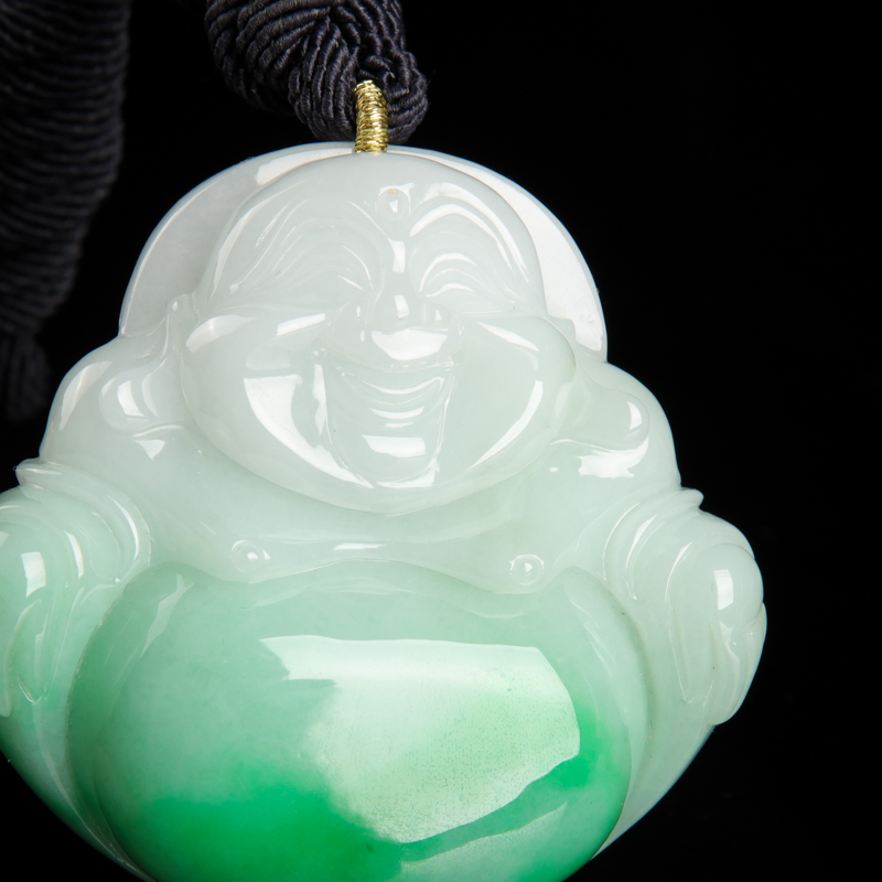 缅甸飘翠翡翠弥勒佛吊坠 - 红掌柜