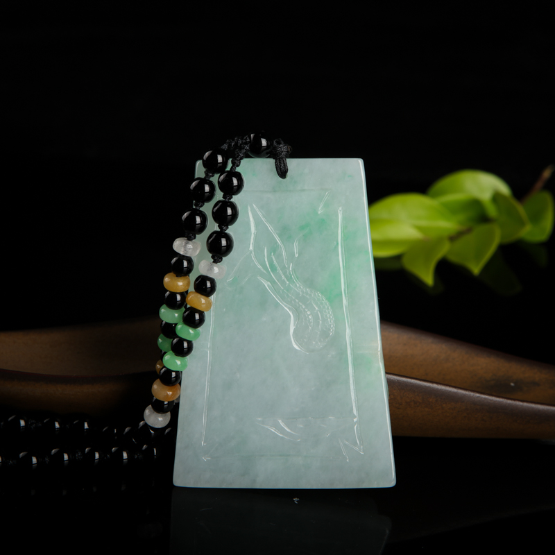 缅甸糯种飘翠翡翠望子成龙吊坠-红掌柜