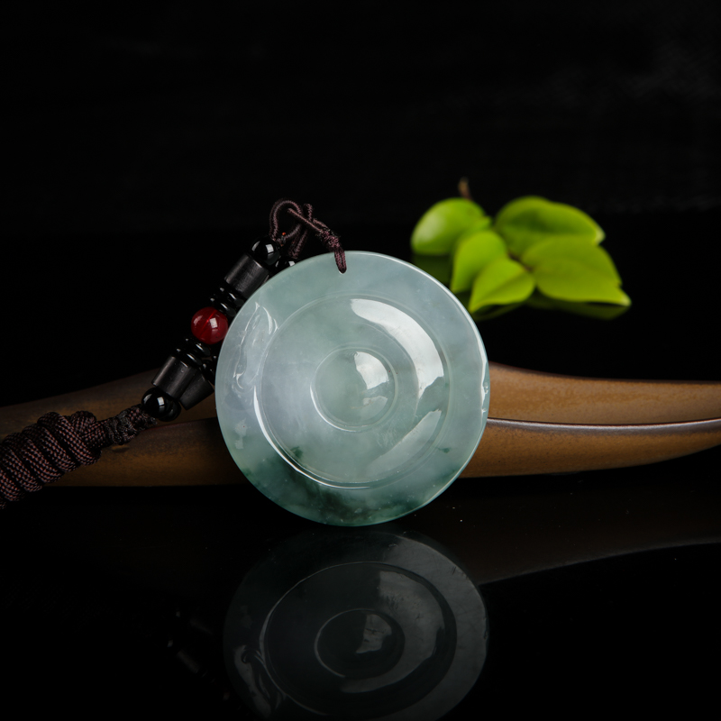 缅甸糯冰种飘花翡翠山水吊坠-红掌柜