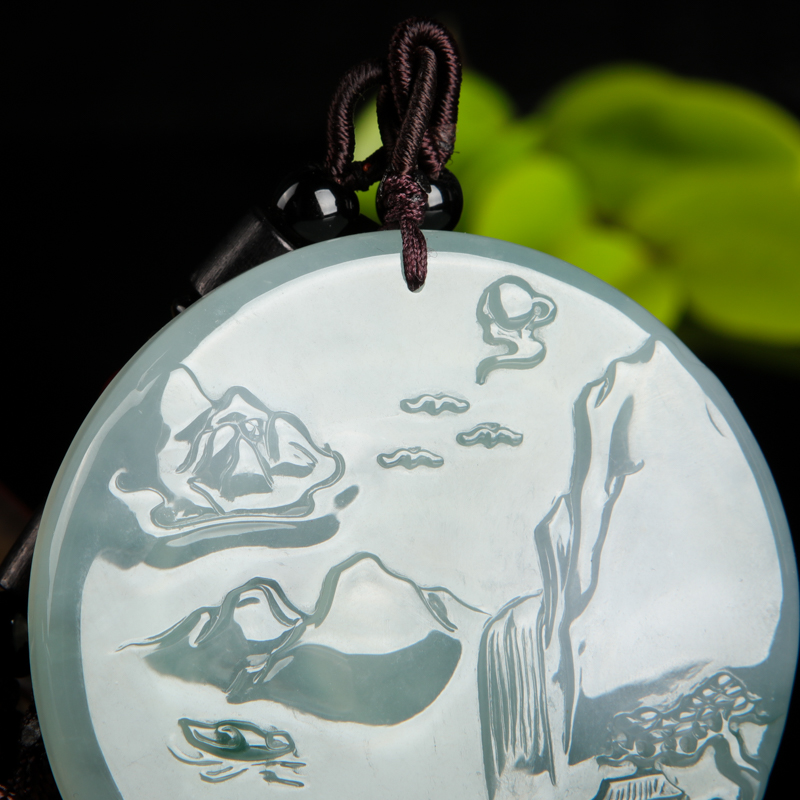 天然糯冰种飘花翡翠山水吊坠-红掌柜