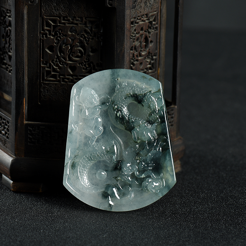 糯冰种飘花翡翠望子成龙吊坠-红掌柜