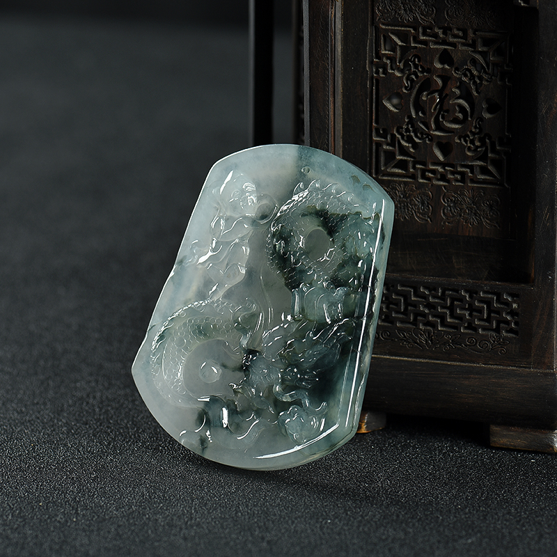 缅甸糯冰种飘花翡翠望子成龙吊坠-红掌柜