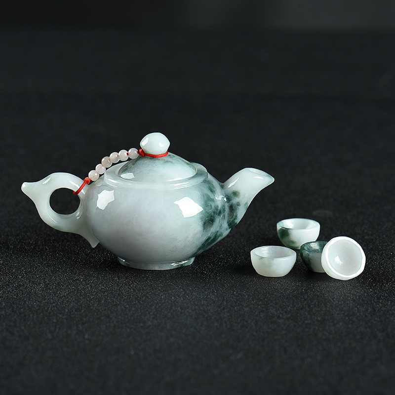 糯种飘花翡翠把把壶摆件-红掌柜