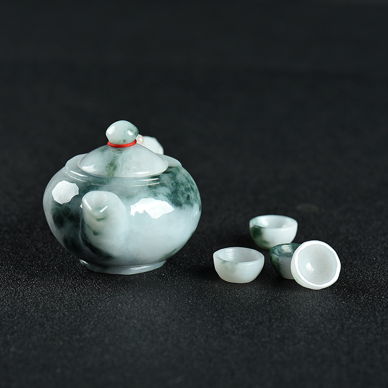 天然糯种飘花翡翠把把壶摆件-红掌柜