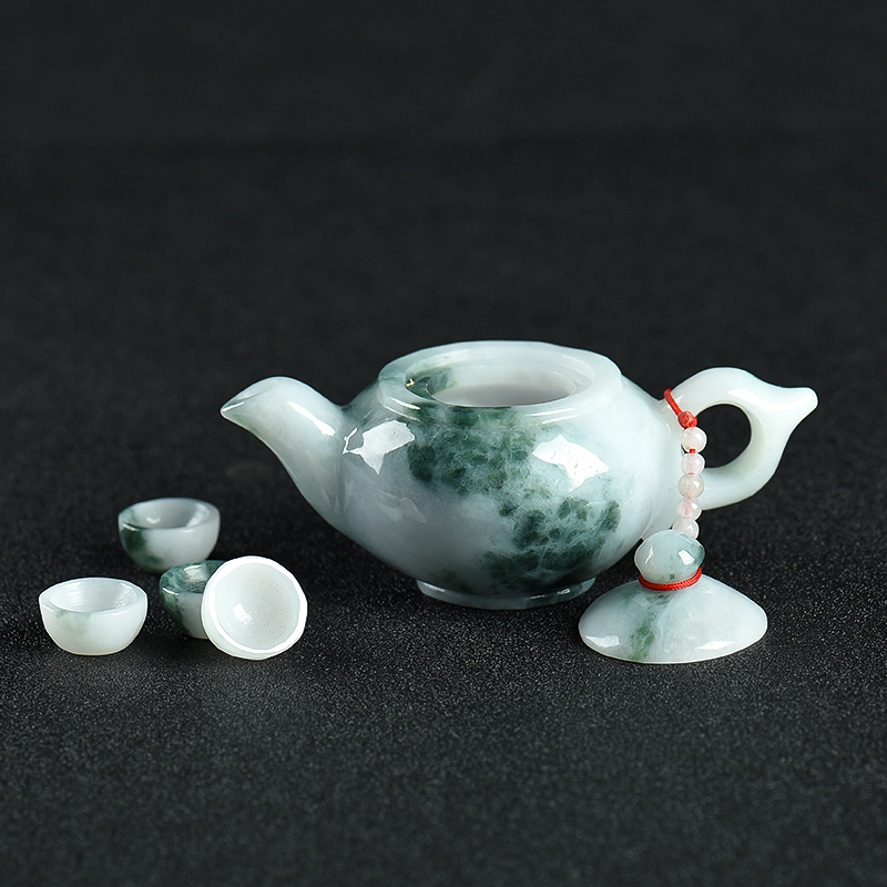 缅甸糯种飘花翡翠把把壶摆件-红掌柜